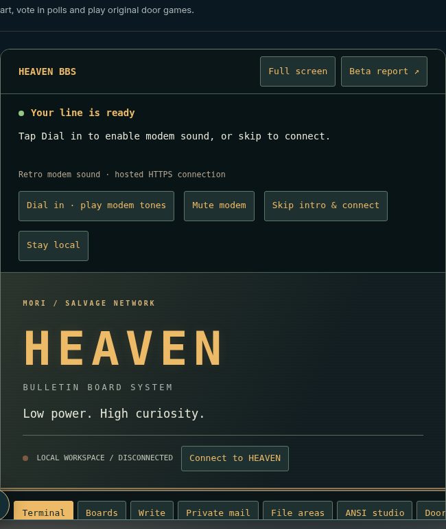HEAVEN BBS terminal in the 3D app